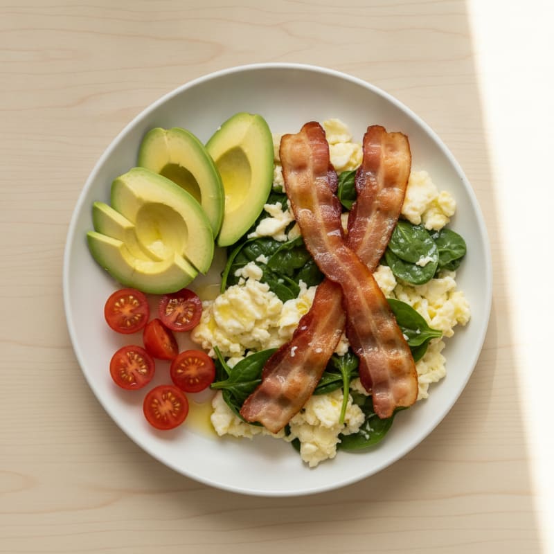 Scrambled Egg Whites with Spinach and Turkey Bacon