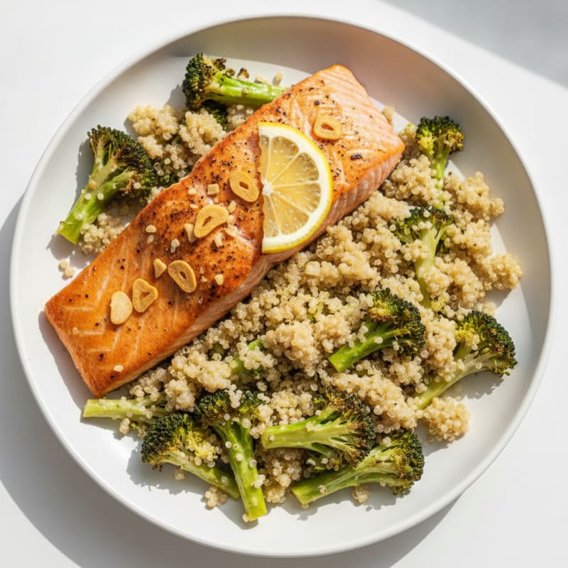 Seared Salmon with Roasted Broccoli and Quinoa