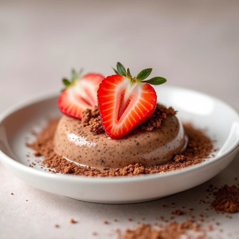 Cottage Cheese Protein Pudding with Cocoa and Sliced Strawberries