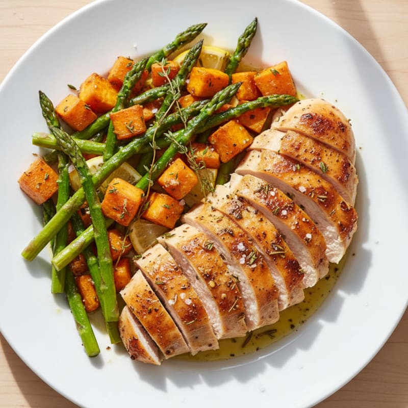 Garlic Herb Roasted Chicken with Asparagus