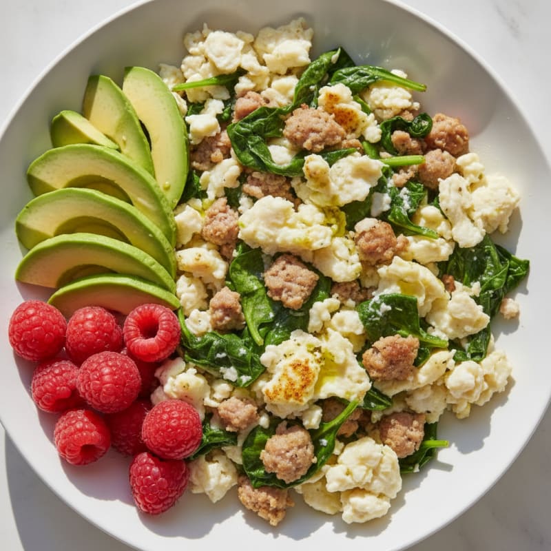 Egg White Scramble with Turkey Sausage and Spinach