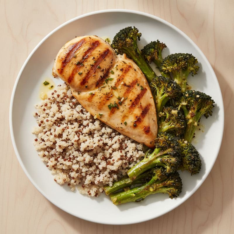 Grilled Chicken Breast with Quinoa and Roasted Broccoli