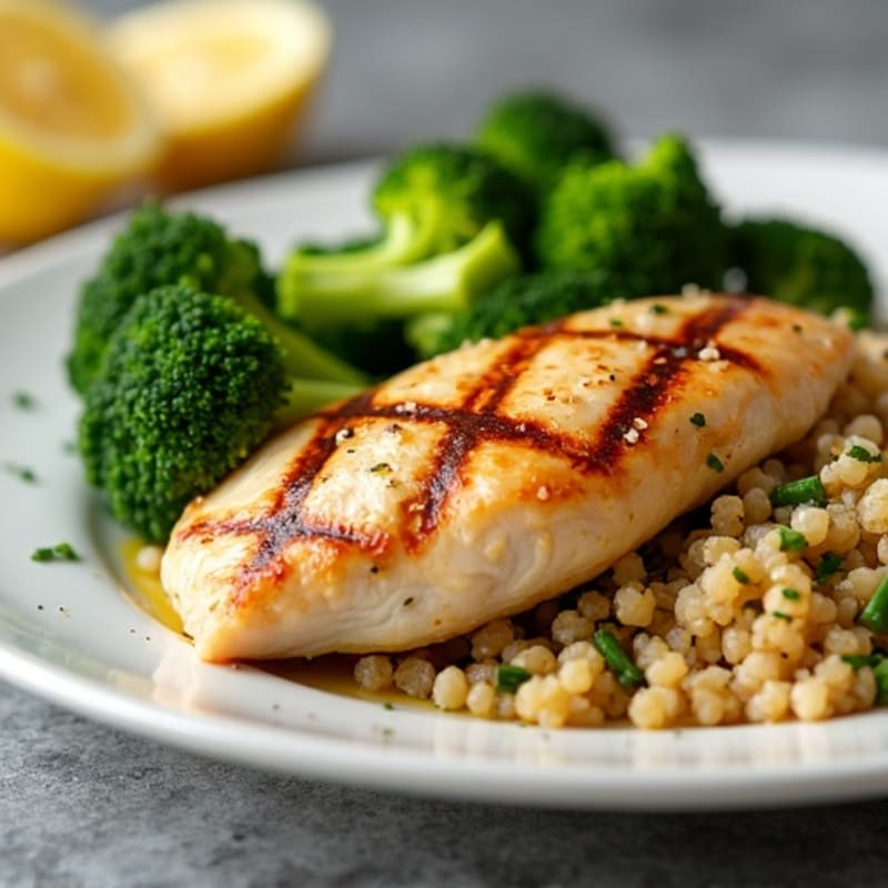 Grilled Chicken Breast with Quinoa and Roasted Broccoli