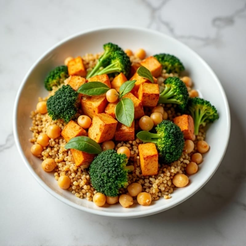 Silky Chickpea and Quinoa Stir Fry with Roasted Broccoli