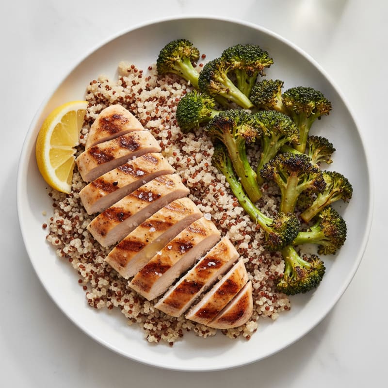 Grilled Chicken Breast with Quinoa and Roasted Broccoli