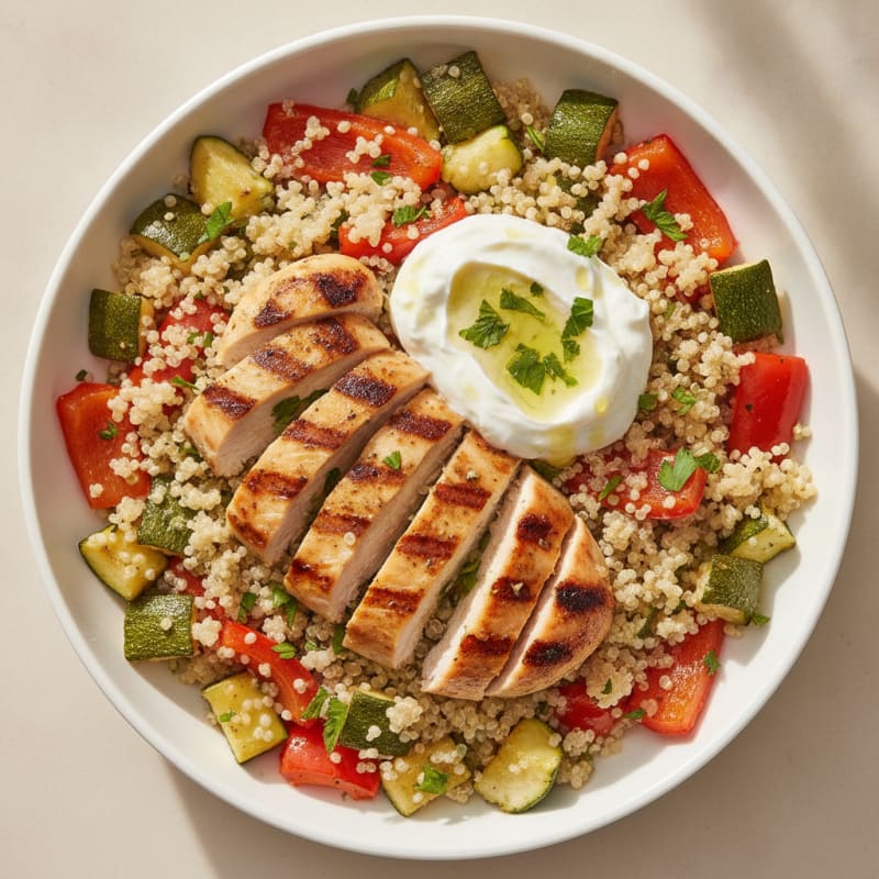 Grilled Chicken Quinoa Bowl with Roasted Vegetables