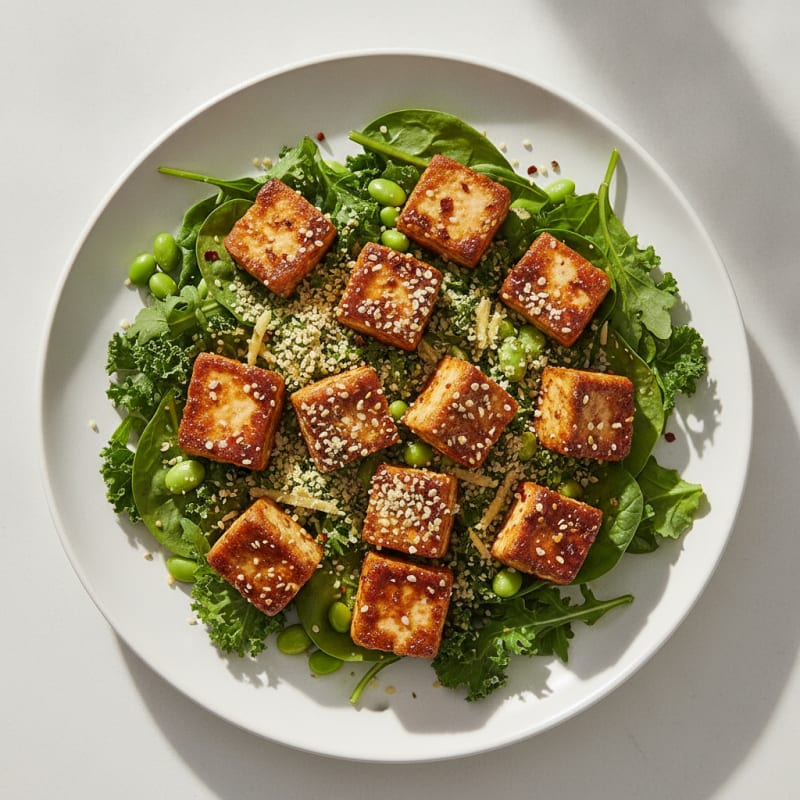 Garlic-Soy Tofu Salad with Mixed Greens