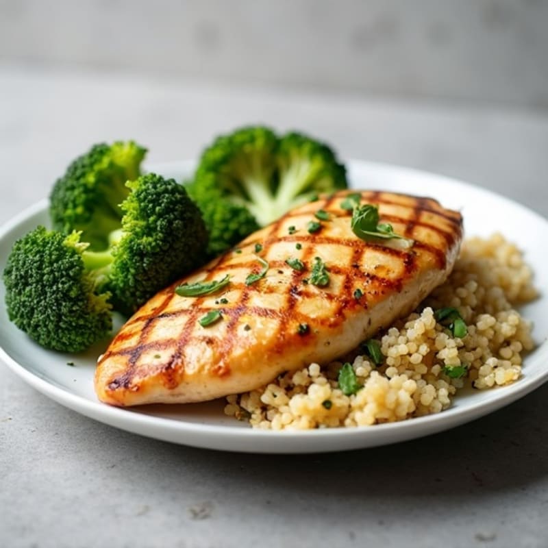 Grilled Chicken Breast with Quinoa and Roasted Broccoli