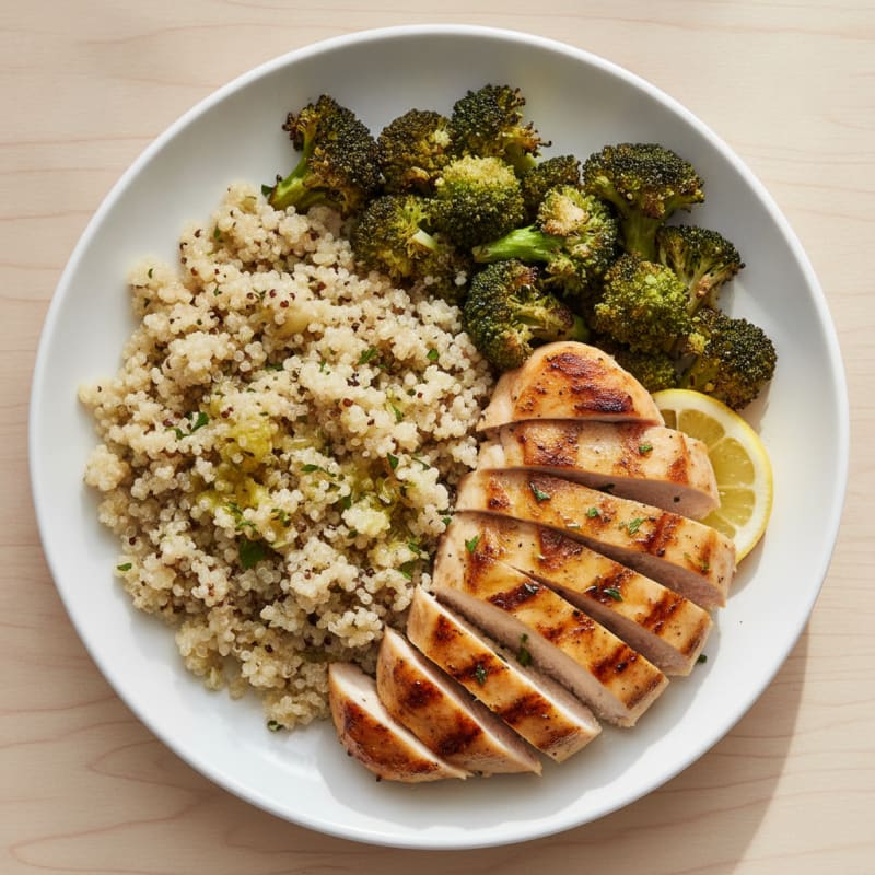 Grilled Chicken Breast with Roasted Broccoli and Quinoa