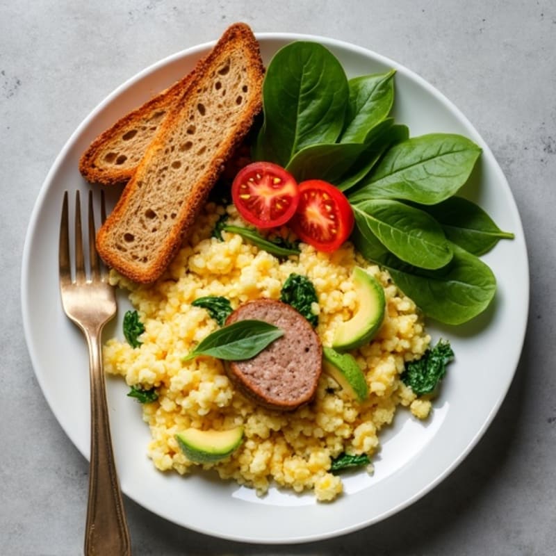 Egg White Scramble with Turkey Sausage and Spinach