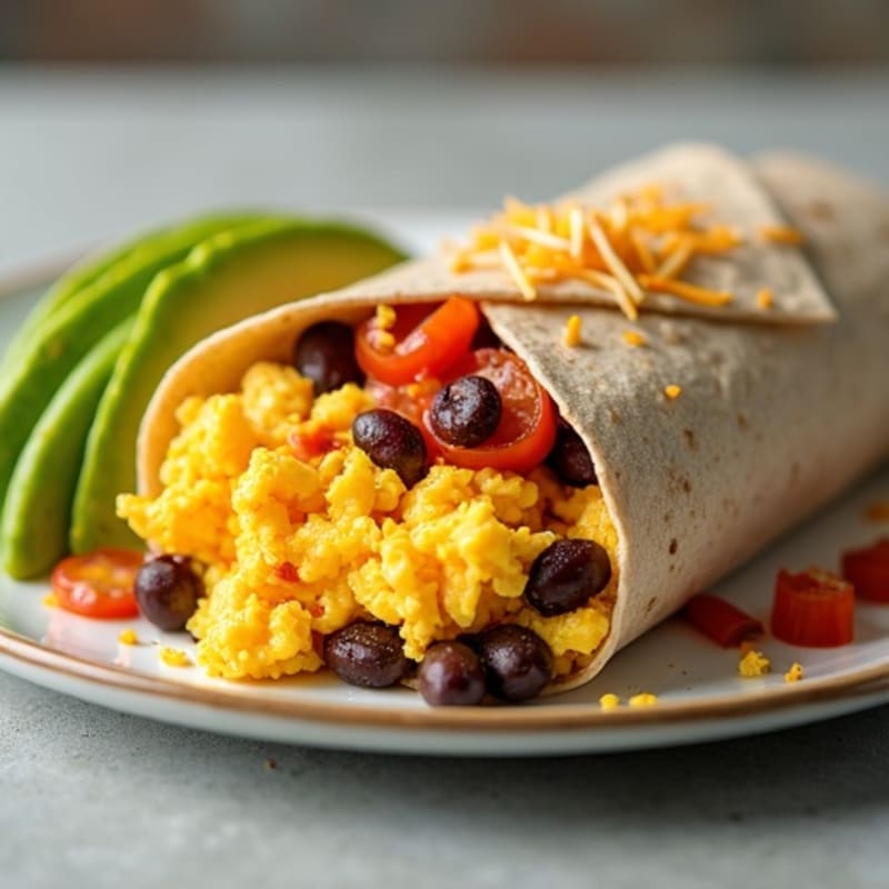 Hearty Scrambled Egg and Black Bean Breakfast Burrito