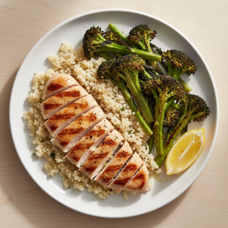 Grilled Chicken Breast with Roasted Broccoli and Quinoa
