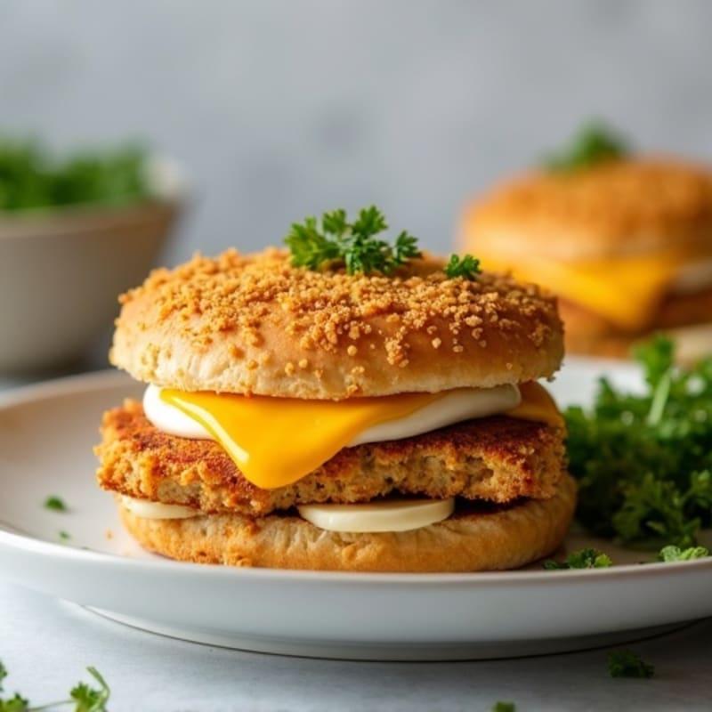 Crispy Baked Mozzarella-Stuffed Chicken Burger
