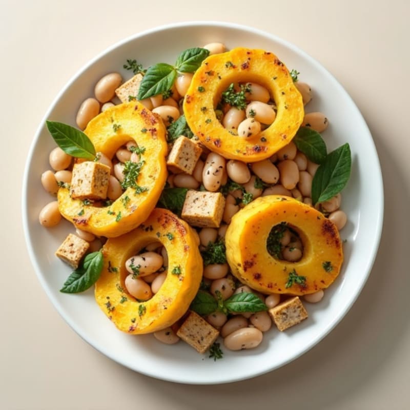 Herb-Roasted Pattypan Squash with Garlic, Thyme, Cannellini Beans & Tofu