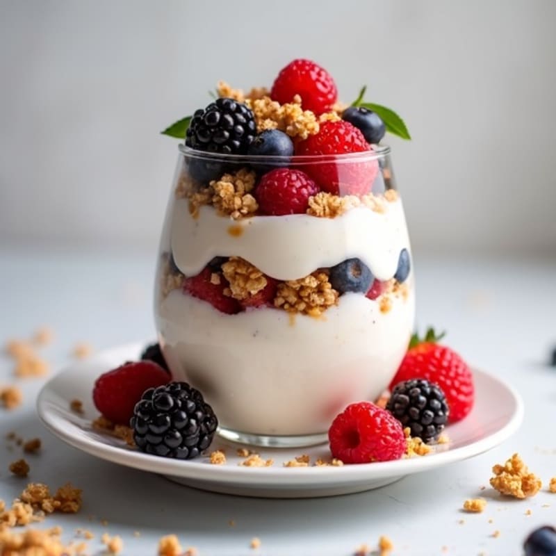Greek Yogurt Protein Parfait with Mixed Berries and Almond Butter