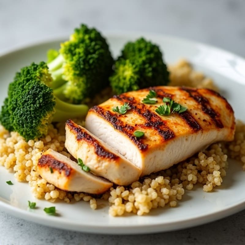 Grilled Chicken Breast with Quinoa and Roasted Broccoli
