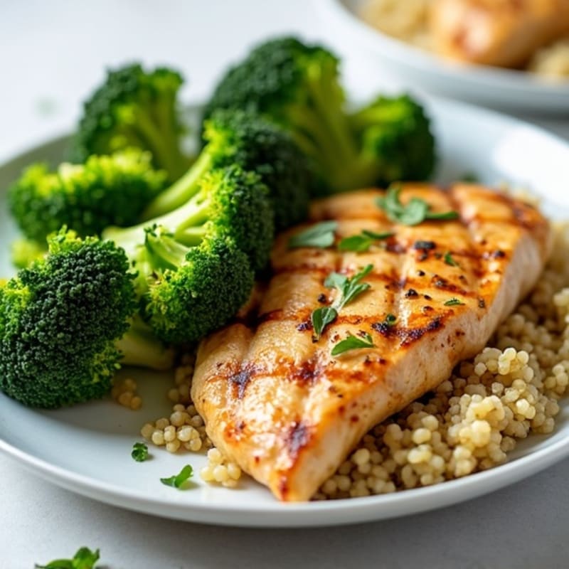 Grilled Chicken Breast with Steamed Broccoli and Quinoa