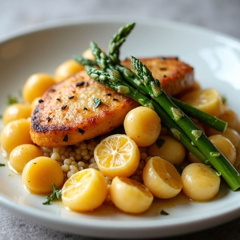 Creamy Sweet Potato Gnocchi with Seared Chicken and Roasted Asparagus