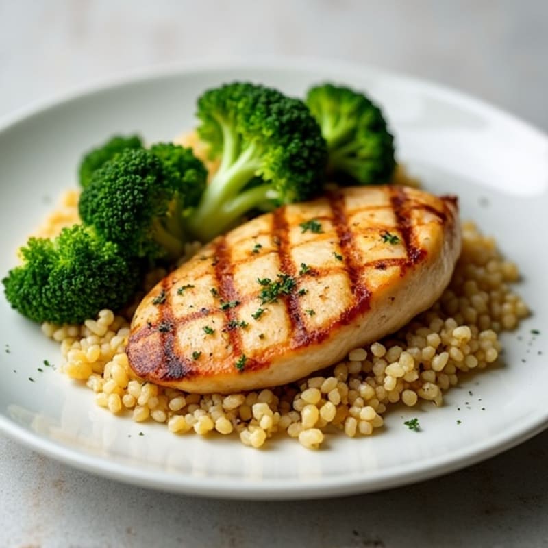 Grilled Chicken Breast with Quinoa and Roasted Broccoli
