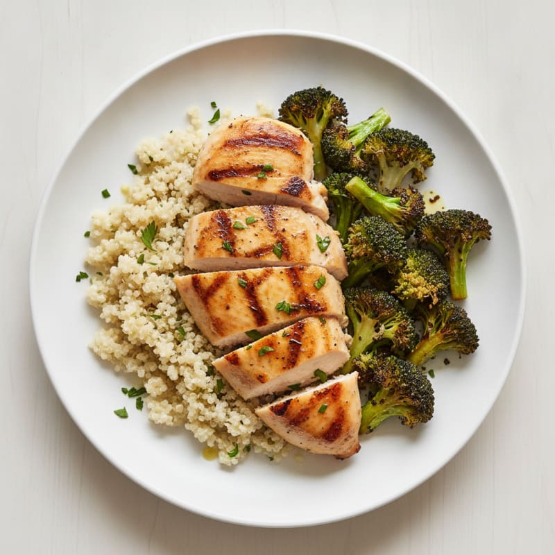 Grilled Chicken Breast with Quinoa and Roasted Broccoli