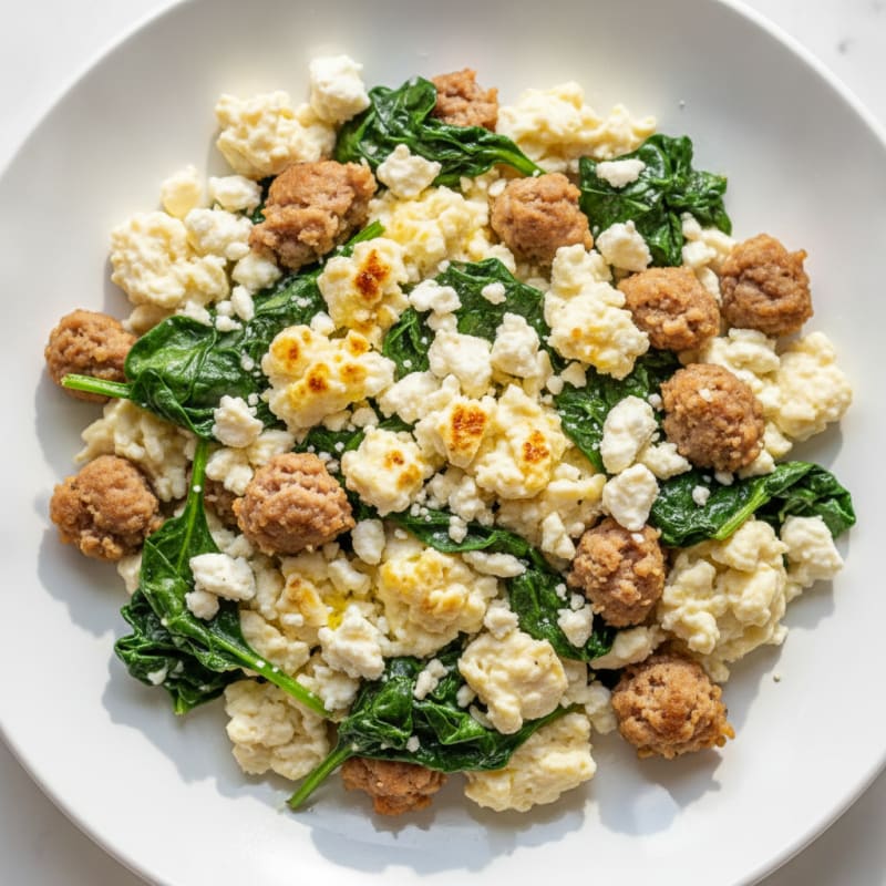 Egg White and Turkey Sausage Scramble with Spinach and Feta