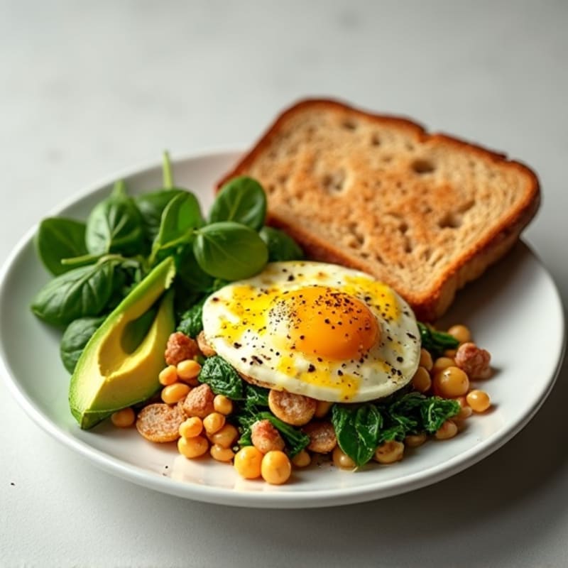 Egg White Scramble with Turkey Sausage and Sautéed Spinach