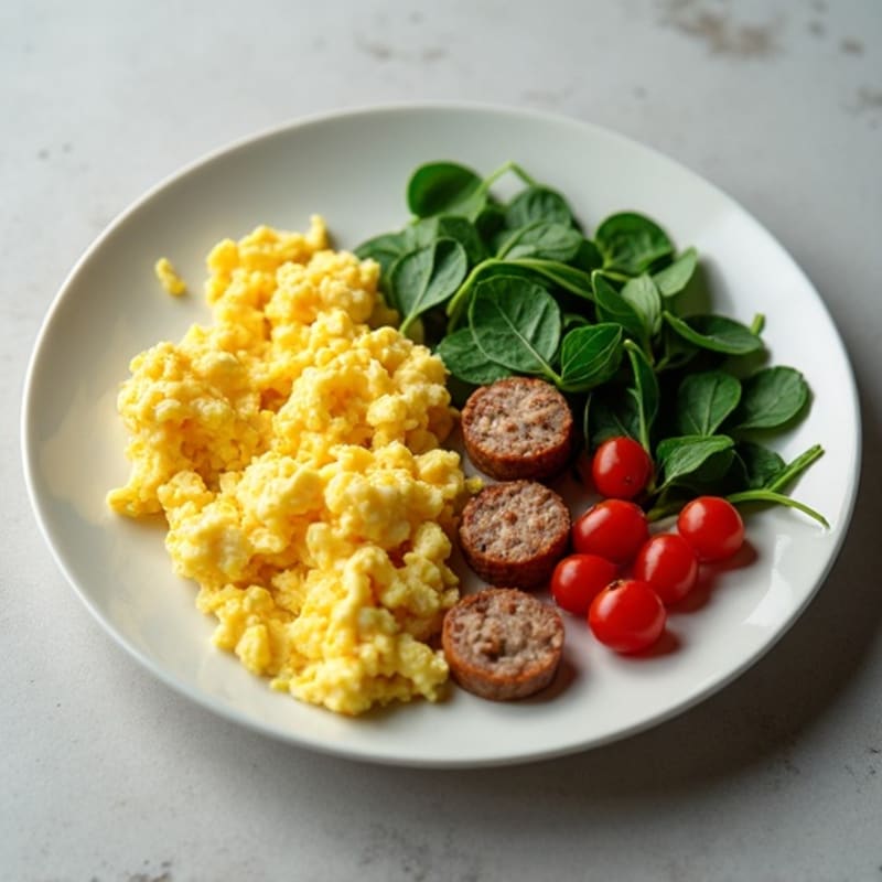 Scrambled Eggs with Spinach and Turkey Sausage