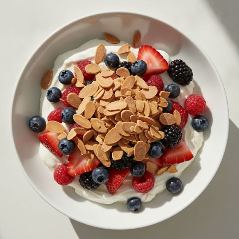 Greek Yogurt Protein Parfait with Mixed Berries and Almonds