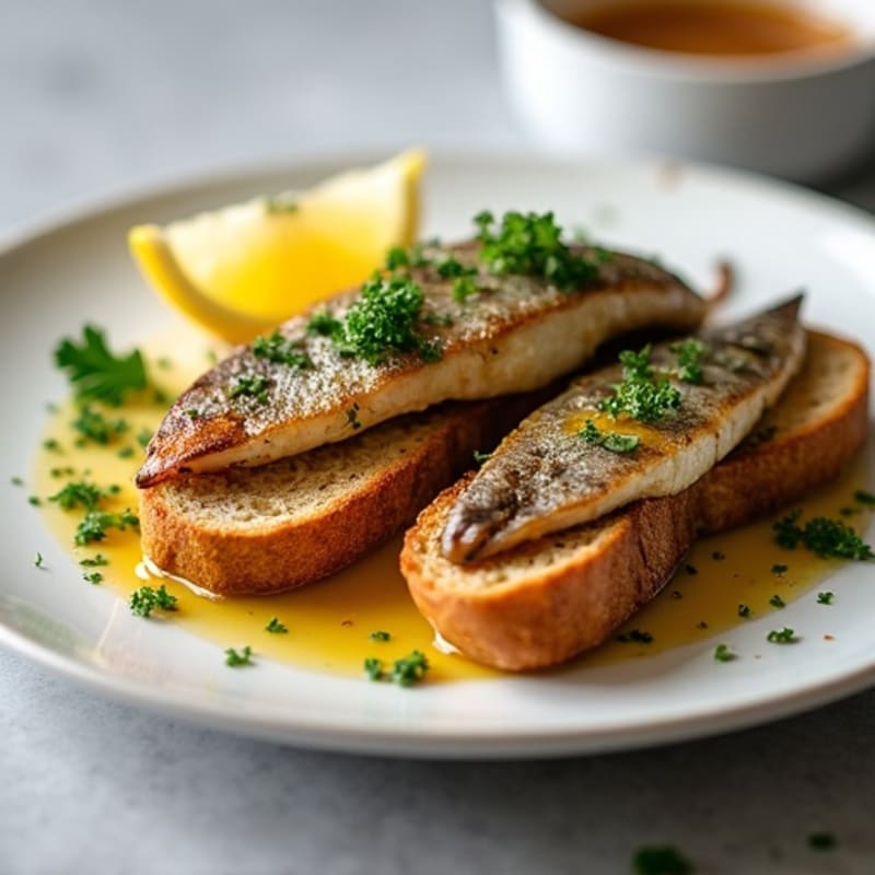 Pan-Seared Sardines with Crispy Lemon-Herb Whole Grain Toast