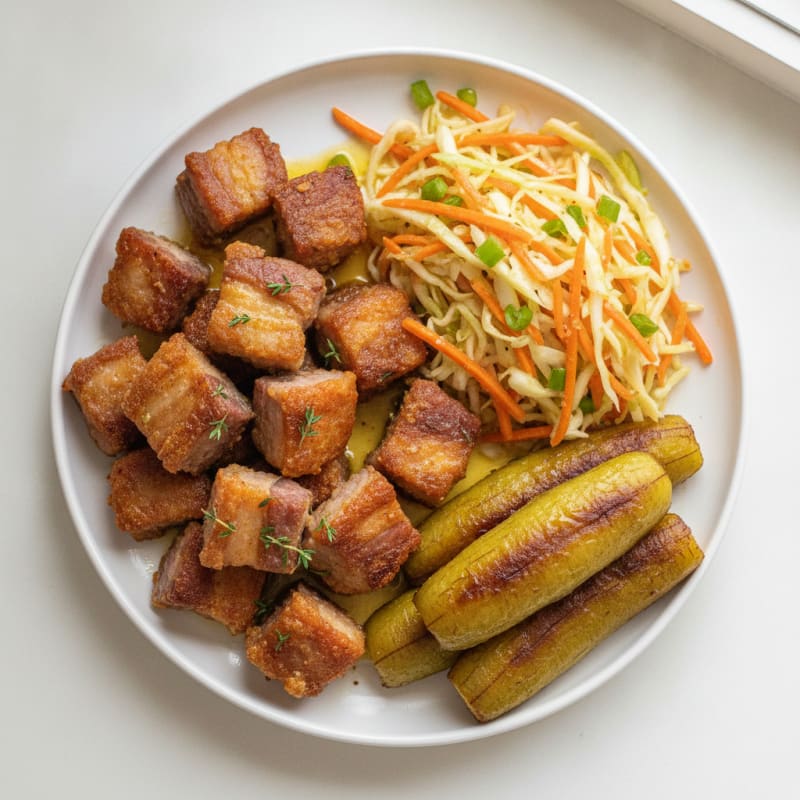 Haitian Griot with Pikliz and Plantains