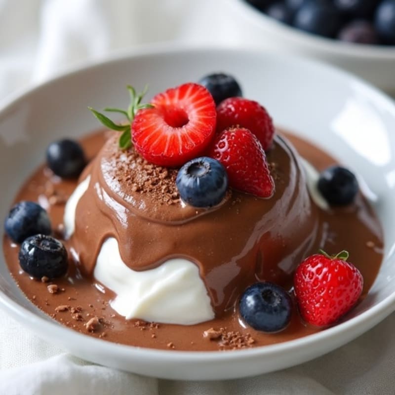 Silky Chocolate Protein Pudding with Greek Yogurt and Mixed Berries