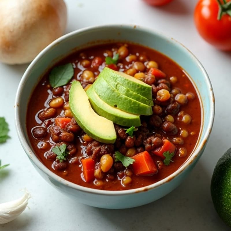 Hearty Chocolate-Spiced Lentil Chili with Creamy Avocado
