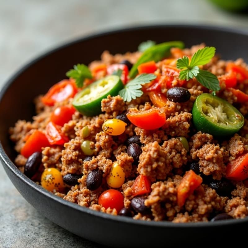 Lean Ground Beef Taco Skillet with Crispy Bell Peppers