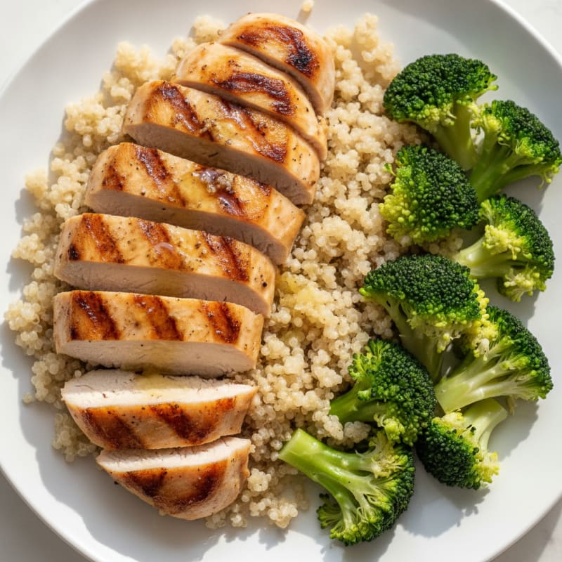 Grilled Chicken Breast with Quinoa and Steamed Broccoli