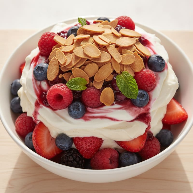 Greek Yogurt Protein Parfait with Mixed Berries and Almonds
