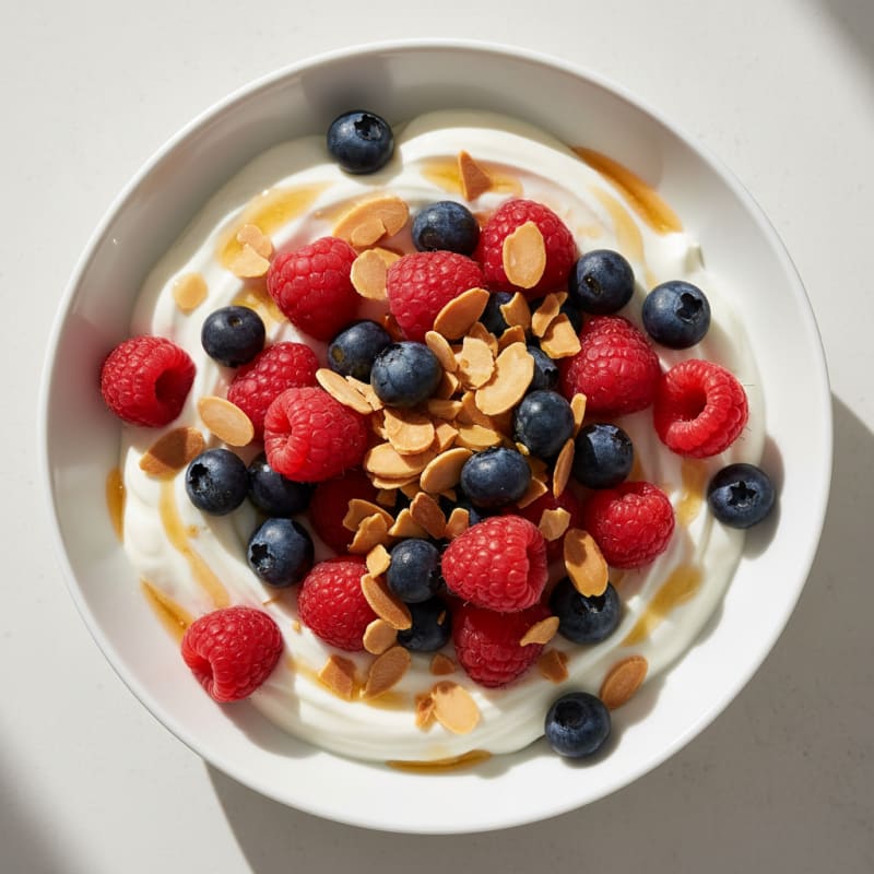 Greek Yogurt Protein Parfait with Mixed Berries and Almonds