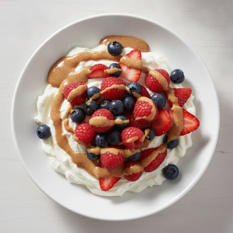 Greek Yogurt Protein Parfait with Mixed Berries and Almond Butter