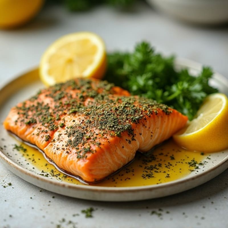 Herb-Crusted Pan Seared Salmon with Lemon