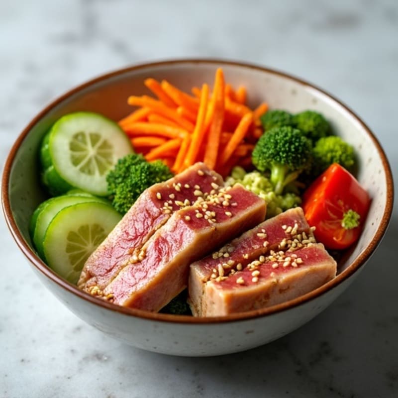 Sesame-Ginger Tuna with Fresh Vegetables Bowl