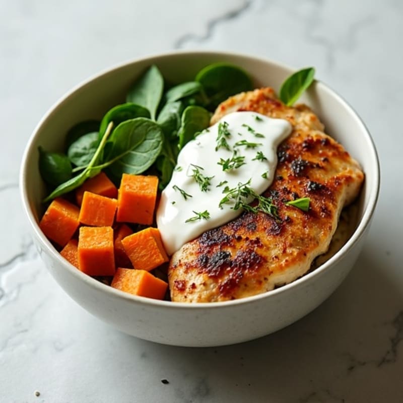 Creamy Chicken and Roasted Sweet Potato Bowl