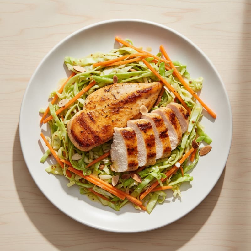 Grilled Chicken Breast over Crunchy Cabbage Slaw