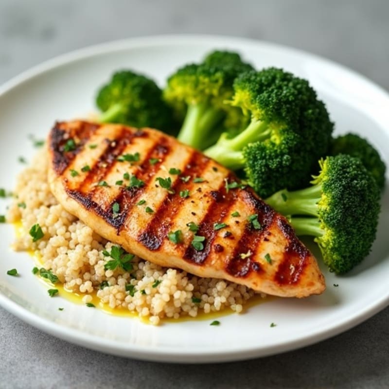 Grilled Chicken Breast with Quinoa and Steamed Broccoli