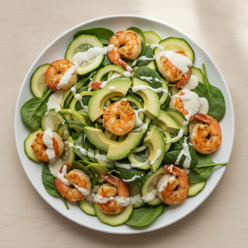 Grilled Shrimp and Avocado Salad with Zucchini and Christophene
