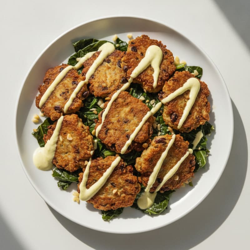 Black-Eyed Pea Fritters with Collard Greens