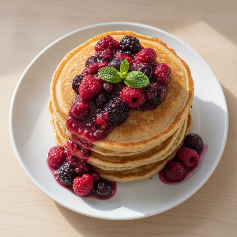 Fluffy Buttermilk Pancakes with Berry Compote