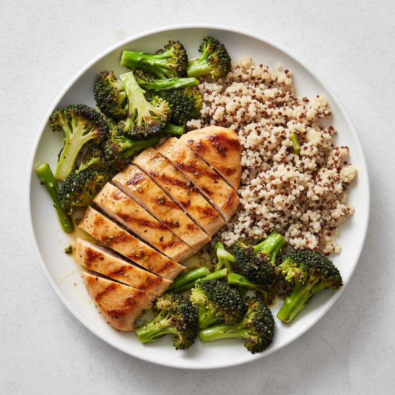 Grilled Chicken Breast with Roasted Broccoli and Quinoa