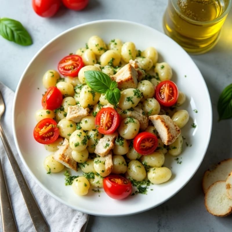 Creamy Basil Pesto Gnocchi with Roasted Cherry Tomatoes
