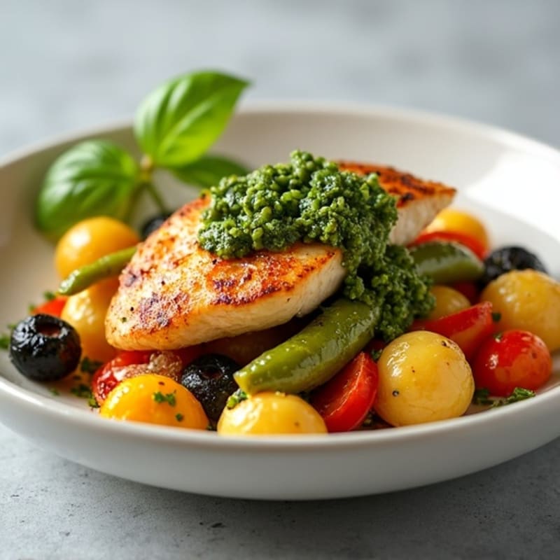 Chicken and Roasted Vegetable Gnocchi with Fresh Pesto