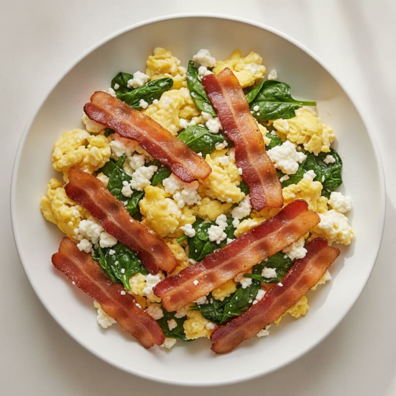 Cottage Cheese Egg Scramble with Spinach and Turkey Bacon