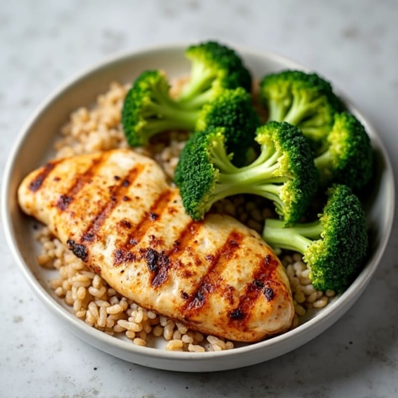Grilled Chicken Breast with Brown Rice and Steamed Broccoli